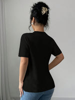 T-shirt noir chic orné de perles #Paris