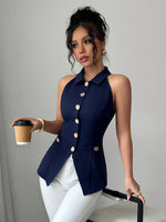 Gilet sans manches bleu marine style français #Paris