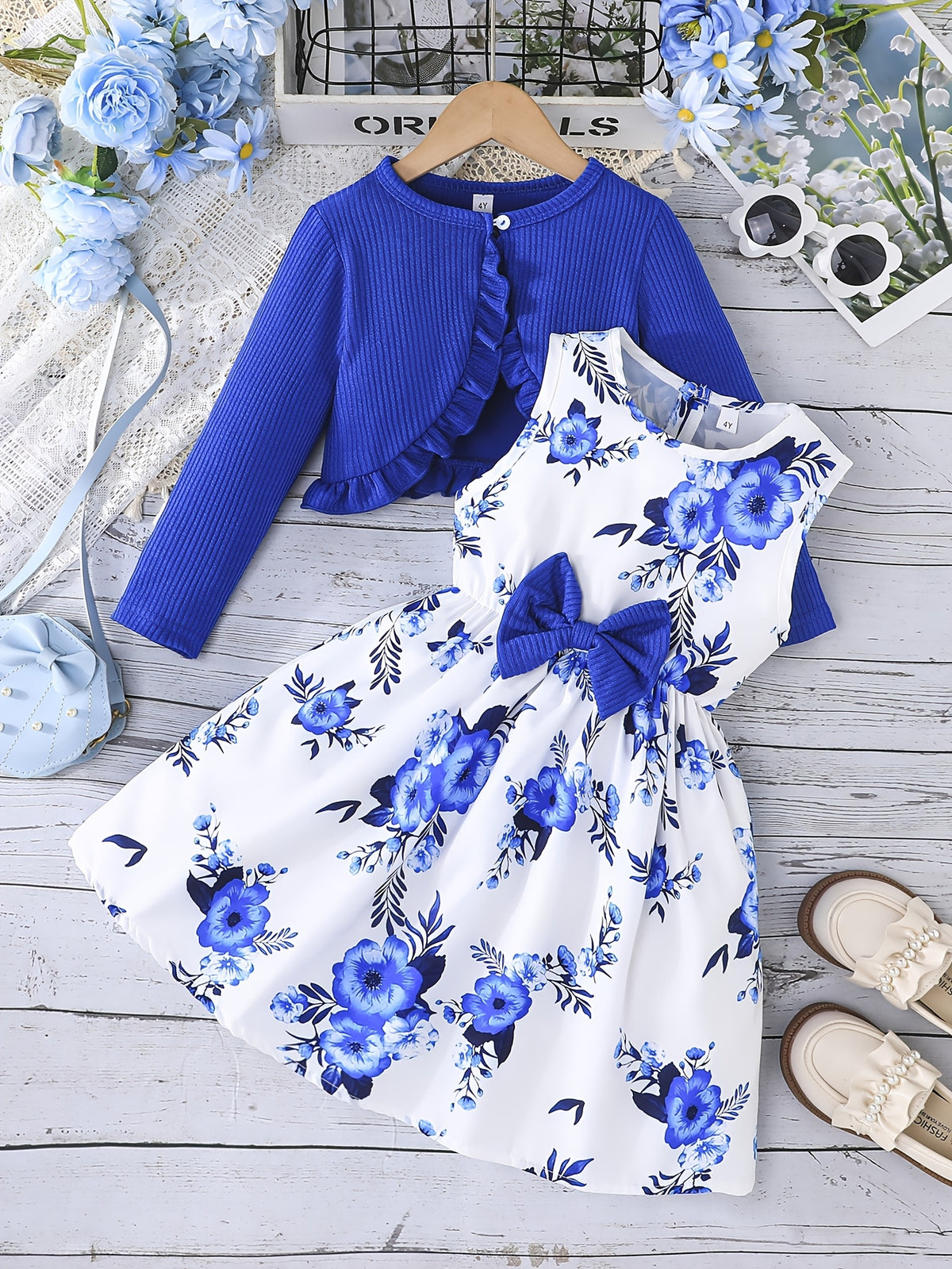 Ensemble fille : robe à bretelles avec nœud