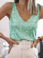 Top à sequins scintillants à col en V