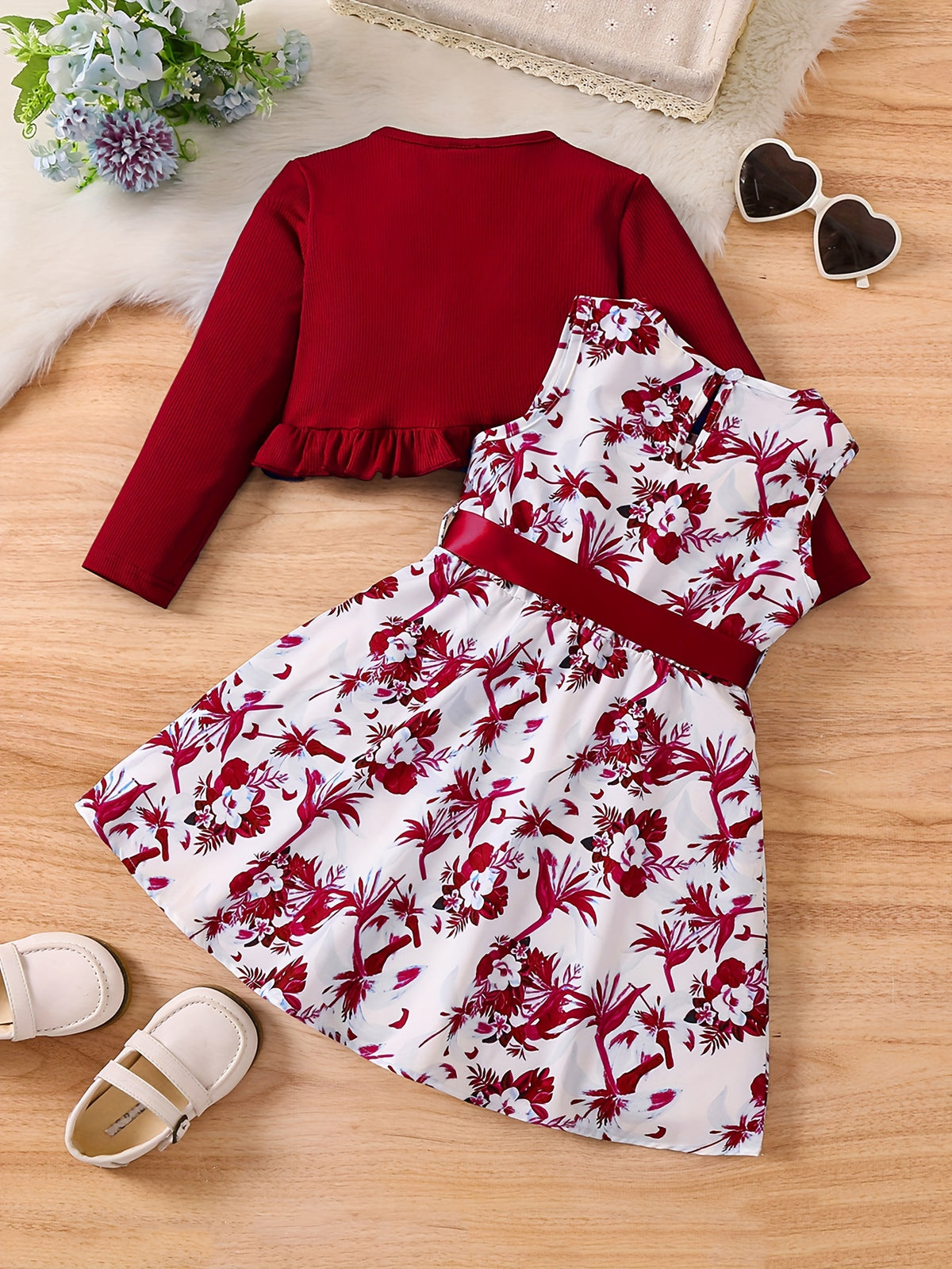 Ensemble romantique bleu floral pour fille