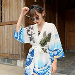 Kimono léger avec imprimé carpe koï &amp; vagues