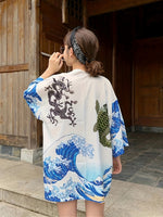 Kimono léger avec imprimé carpe koï &amp; vagues