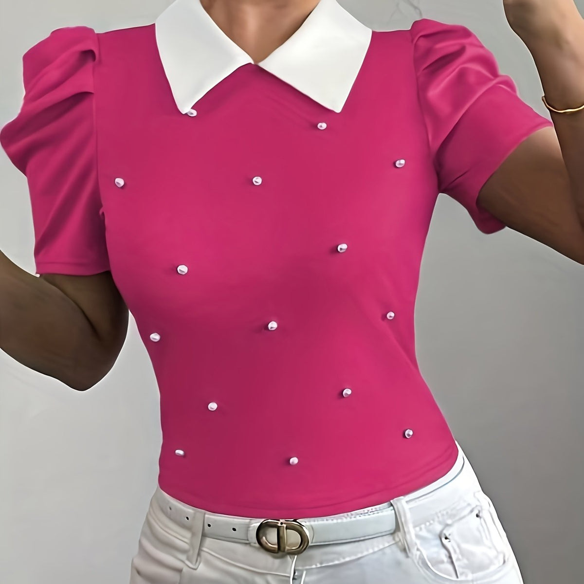 Polo élégant femme noir & blanc à col chemise #Paris