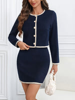 Veste courte élégante et stylée avec col rond et jupe mi-longue 