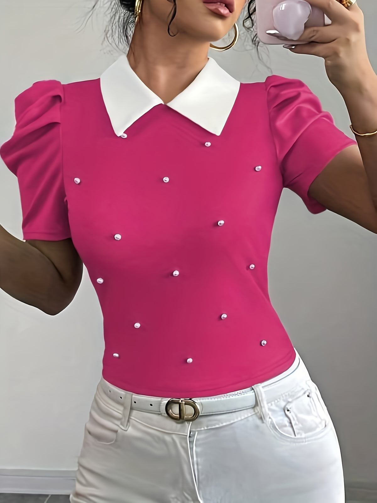 Polo élégant femme noir & blanc à col chemise #Paris