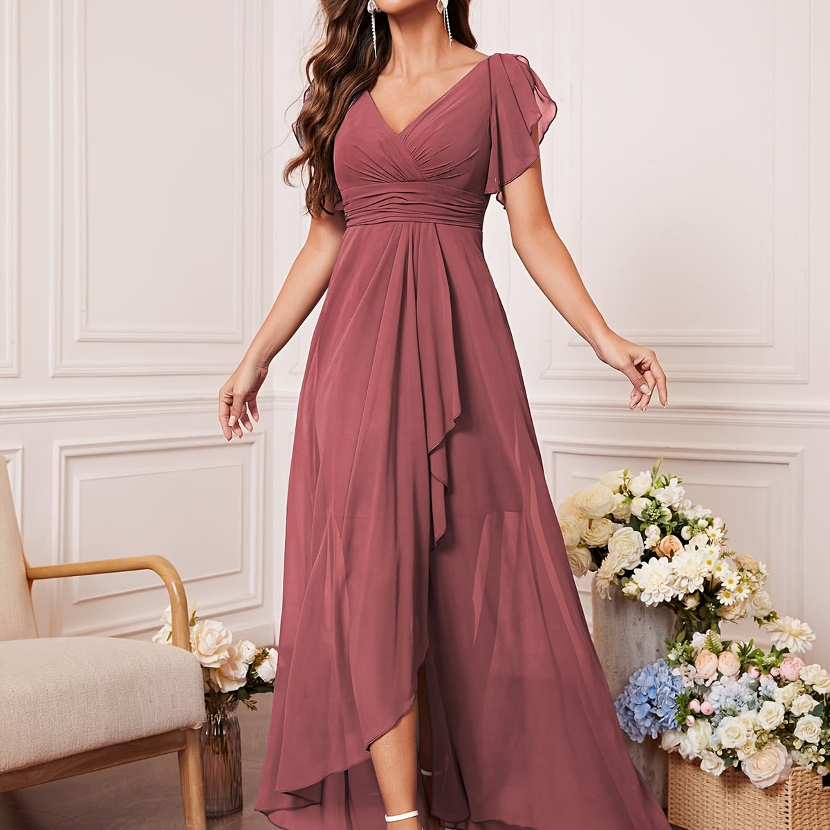 Robe longue élégante en mousseline