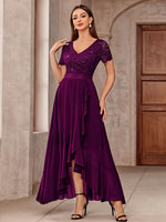 Robe longue élégante à sequins et dentelle