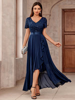 Robe longue élégante à sequins et dentelle