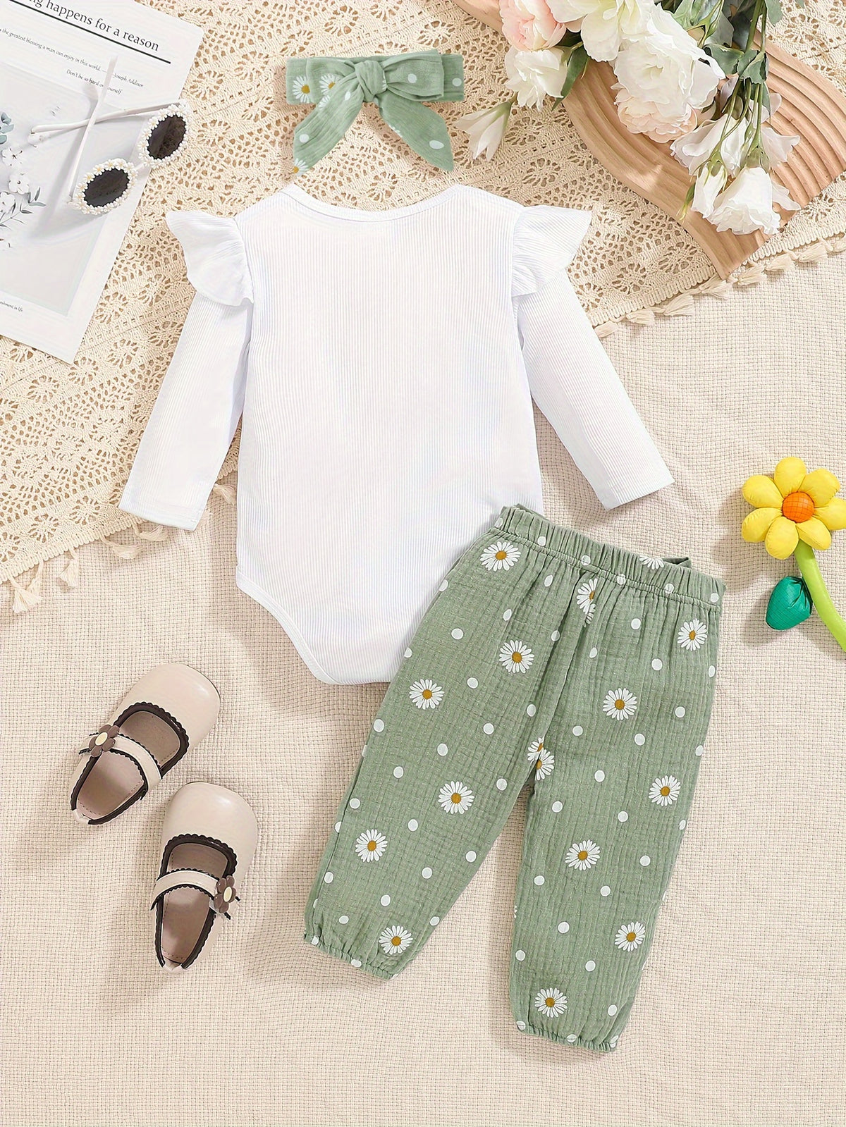 Ensemble fille vert & blanc