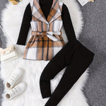 Ensemble élégant à carreaux pour fille 3pcs