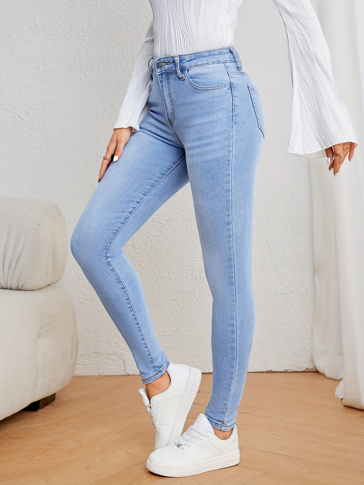 Jean skinny décontracté bleu clair