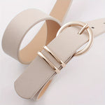 Ceinture élégante en cuir pu avec boucle ronde dorée