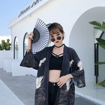 Kimono ouvert à imprimé grue