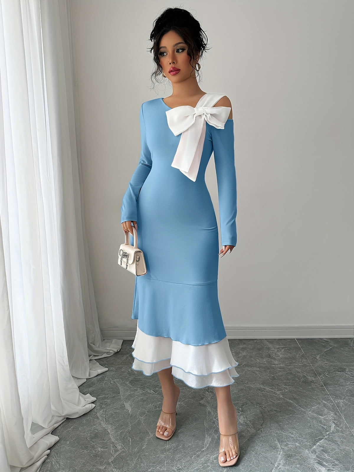 Robe tricotée asymétrique à une épaule avec nœud #Paris