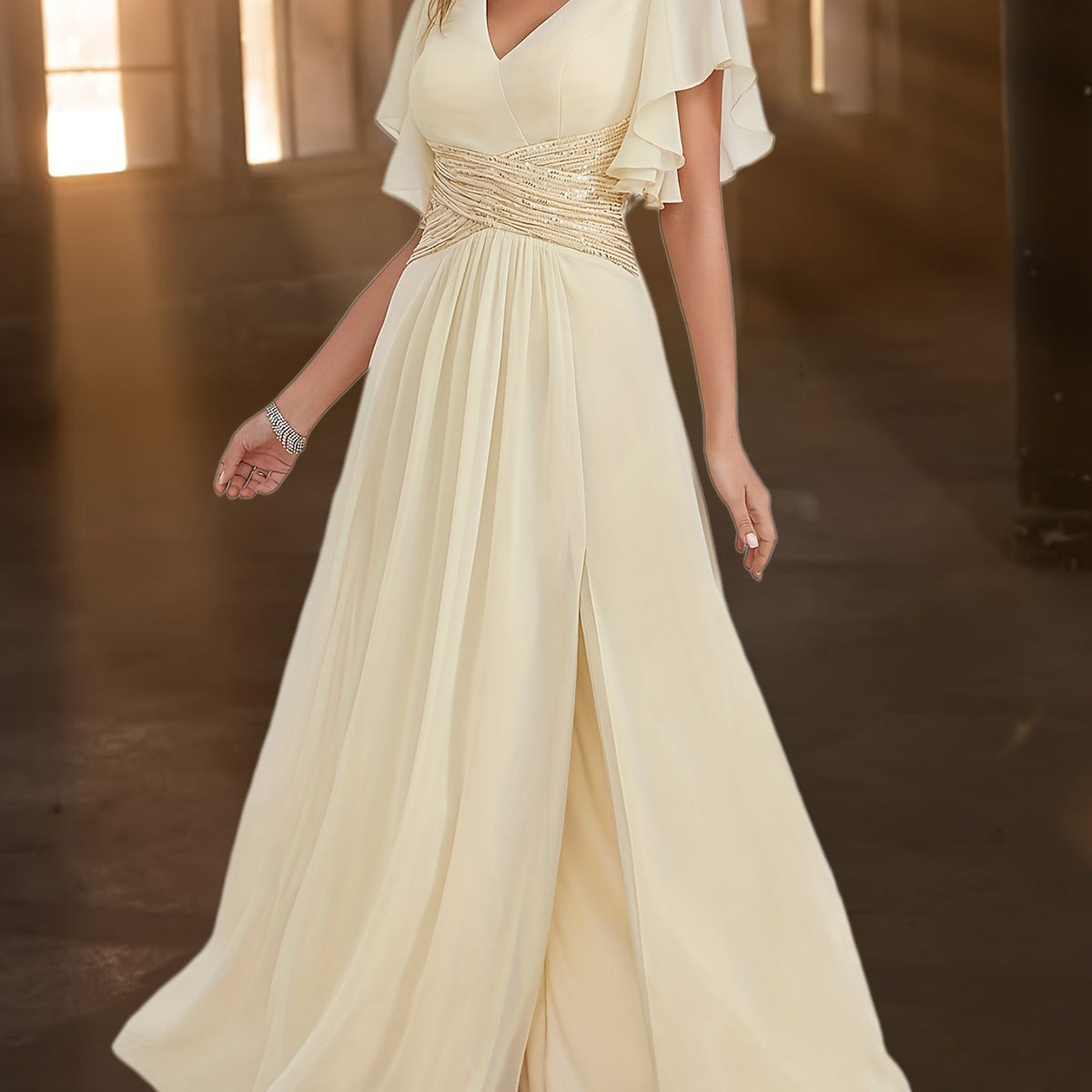 Robe longue élégante à sequins et dos nu