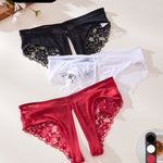 Lot de 3 culottes sexy en dentelle ajourée