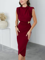 Robe rouge midi élégante à col bénitier