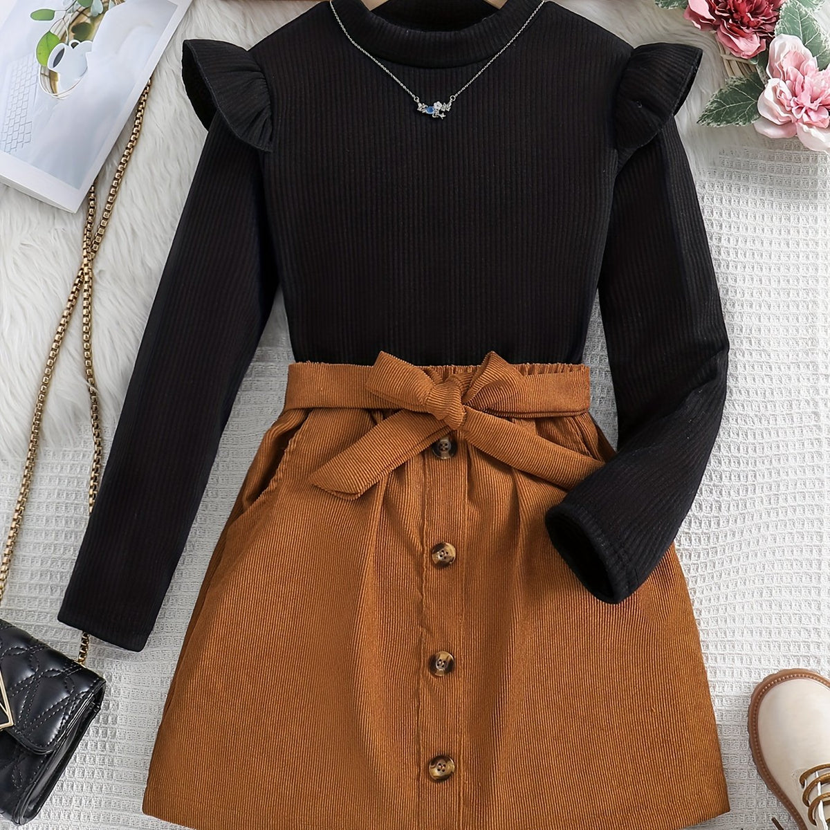Ensemble élégant pour fille : jupe et haut à manches longues