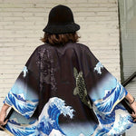 Kimono léger avec imprimé carpe koï &amp; vagues