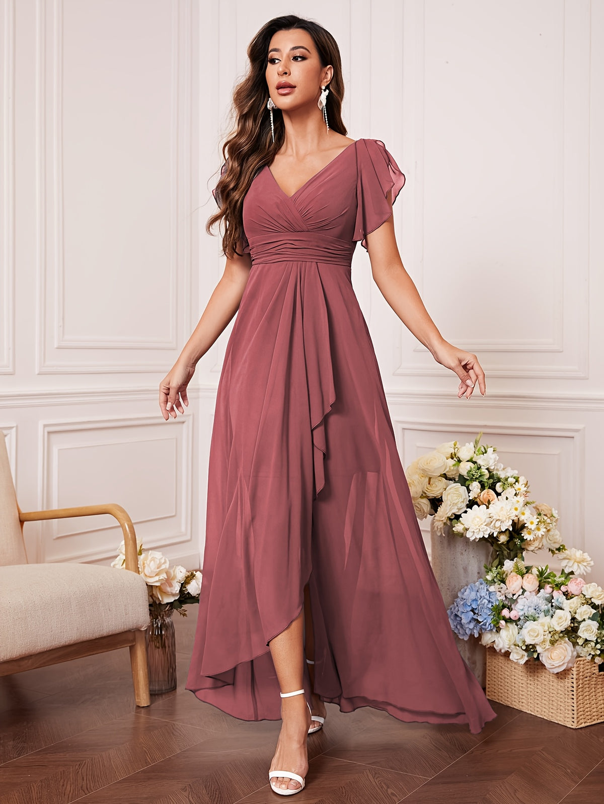 Robe longue élégante en mousseline