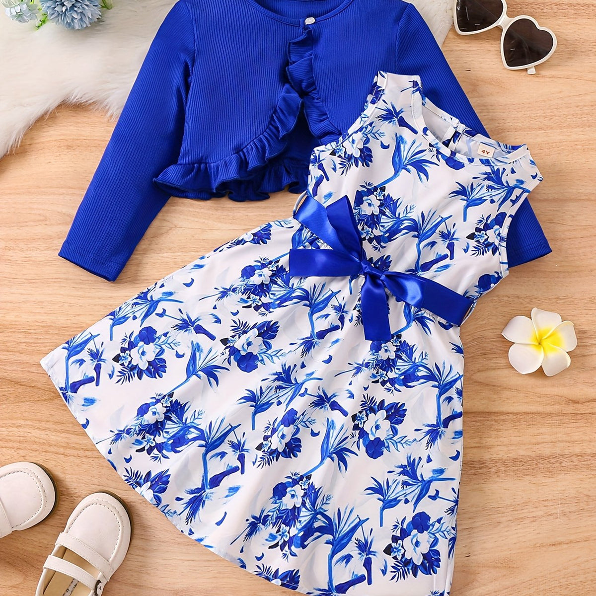 Ensemble romantique bleu floral pour fille