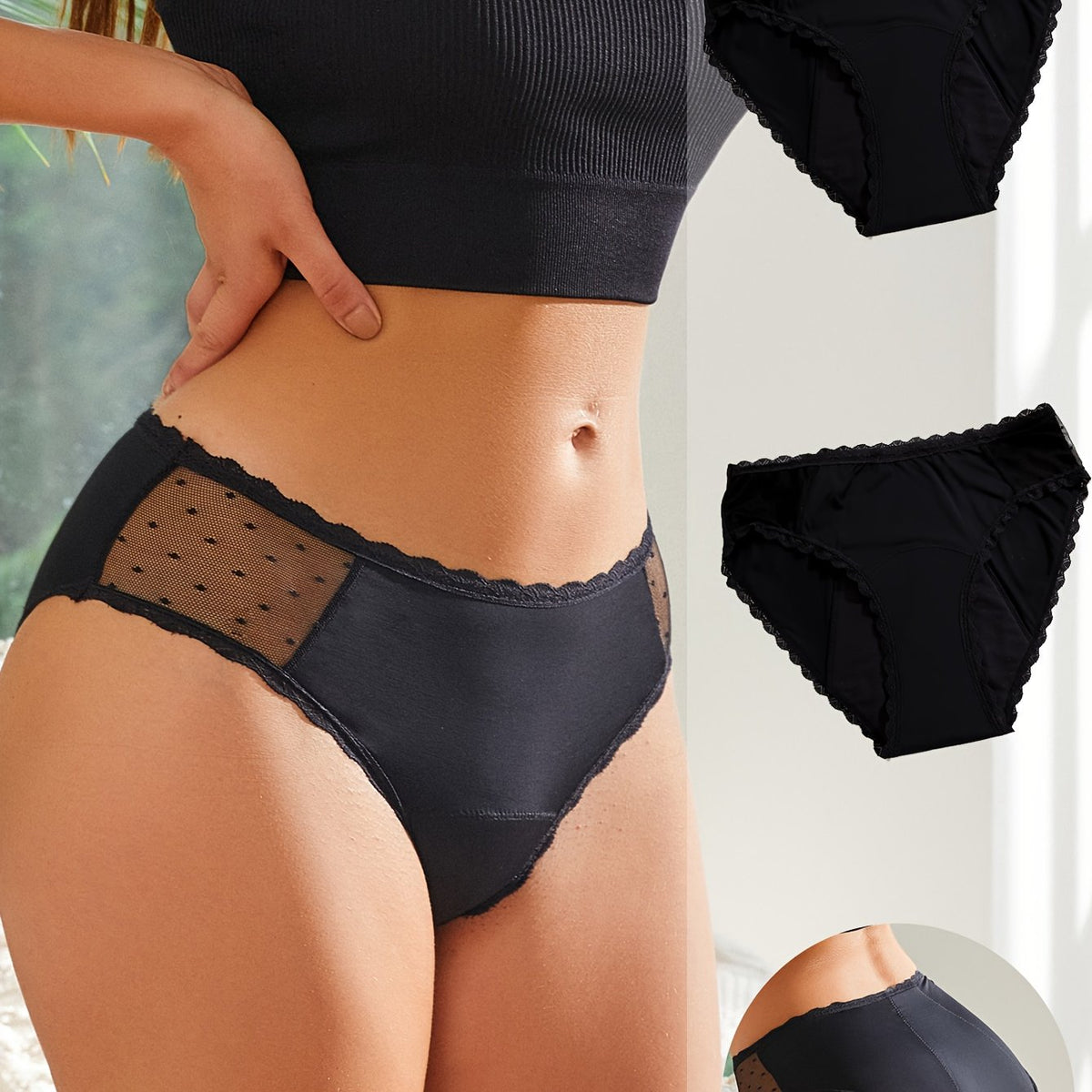 Lot de 2 culottes menstruelles avec dentelle ondulée
