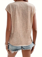 Top à sequins sans manches à col rond