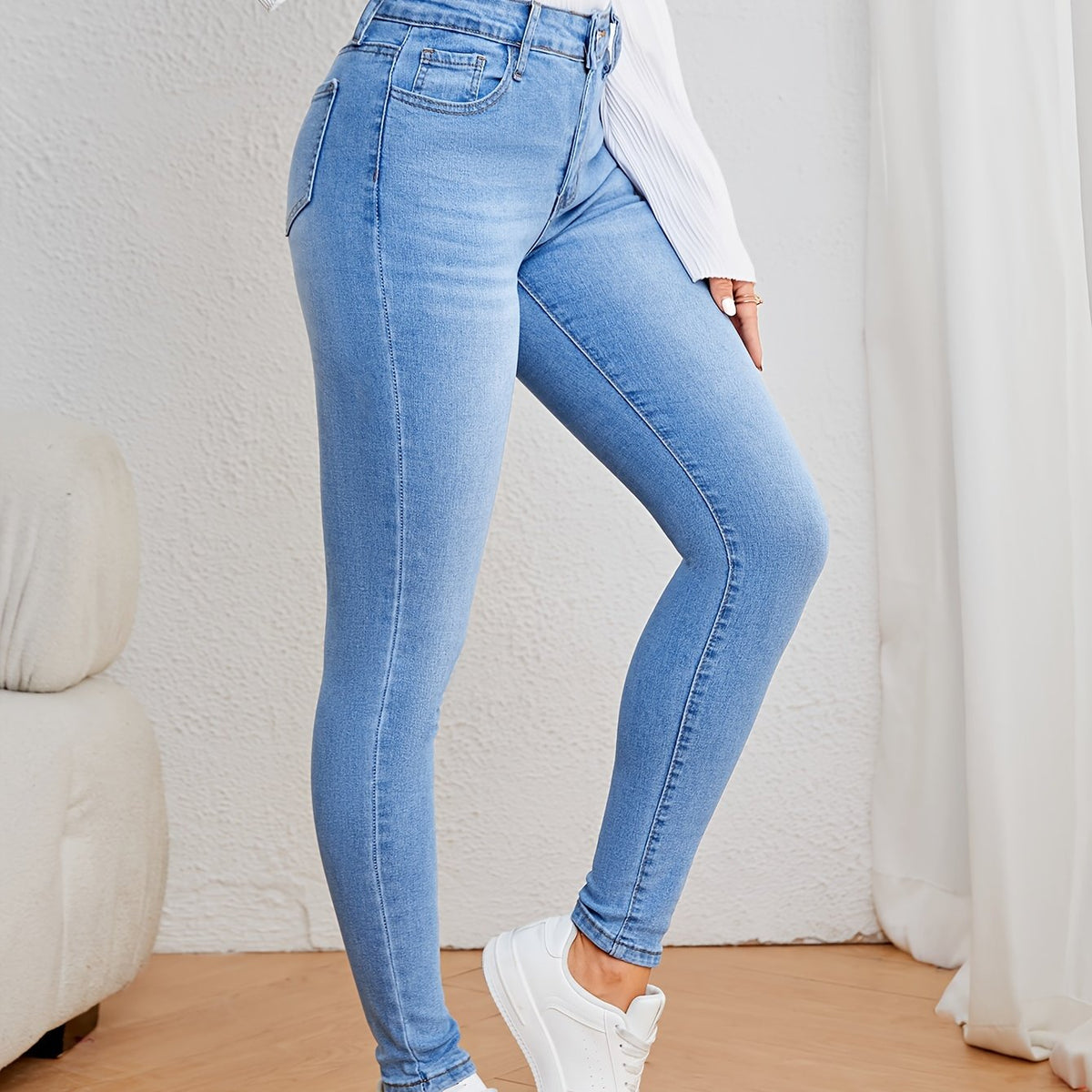 Jean skinny décontracté bleu clair
