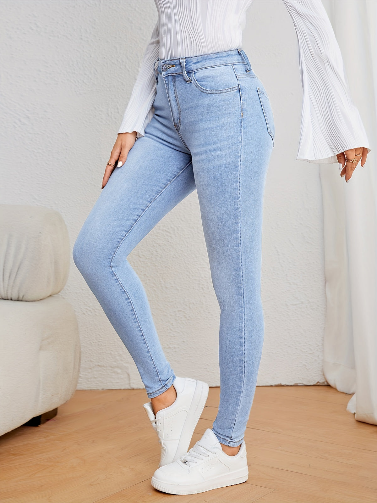 Jean skinny décontracté bleu clair