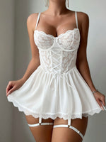 Ensemble lingerie dentelle & résille blanc & noir