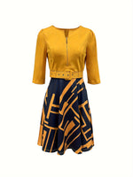 Robe évasée à motif géométrique avec col en V #Paris