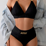 Maillot de bain 2 pièces élégant avec chaîne dorée