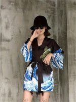 Kimono léger avec imprimé carpe koï &amp; vagues