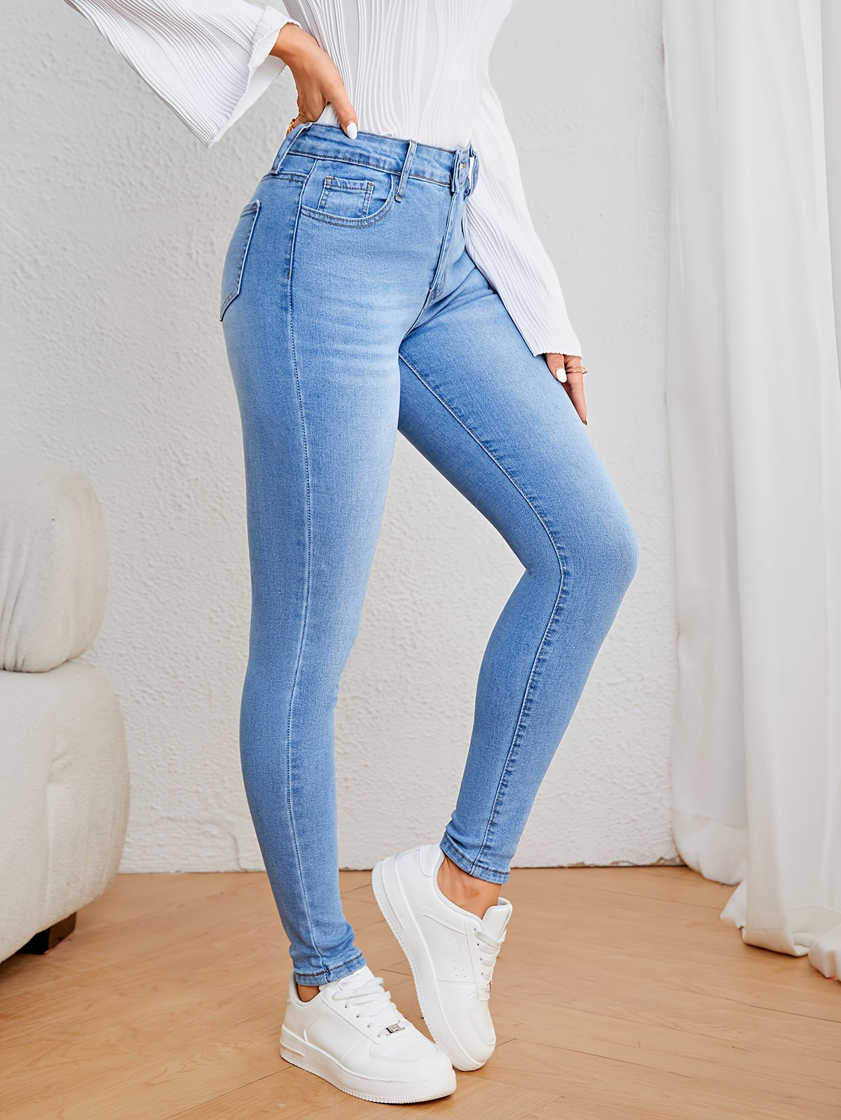 Jean skinny décontracté bleu clair
