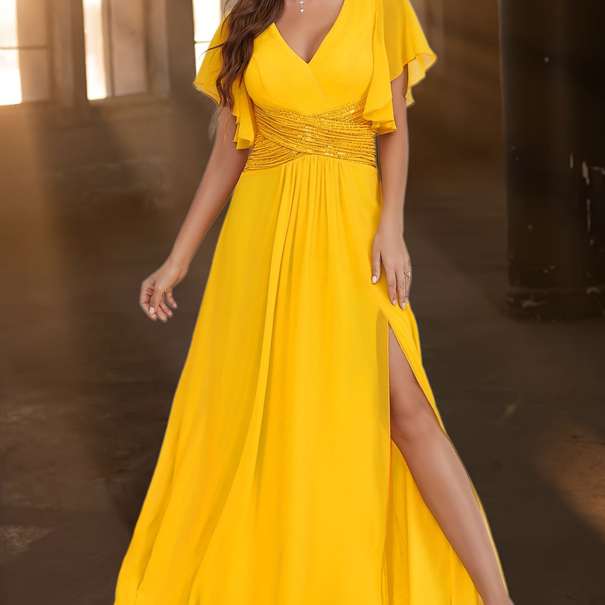Robe longue élégante à sequins et dos nu