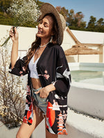 Kimono élégant à imprimé grue florale