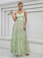 Robe longue élégante dos nu avec dentelle brodée