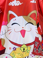 Kimono cape à imprimé chat porte-bonheur