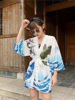 Kimono léger avec imprimé carpe koï &amp; vagues