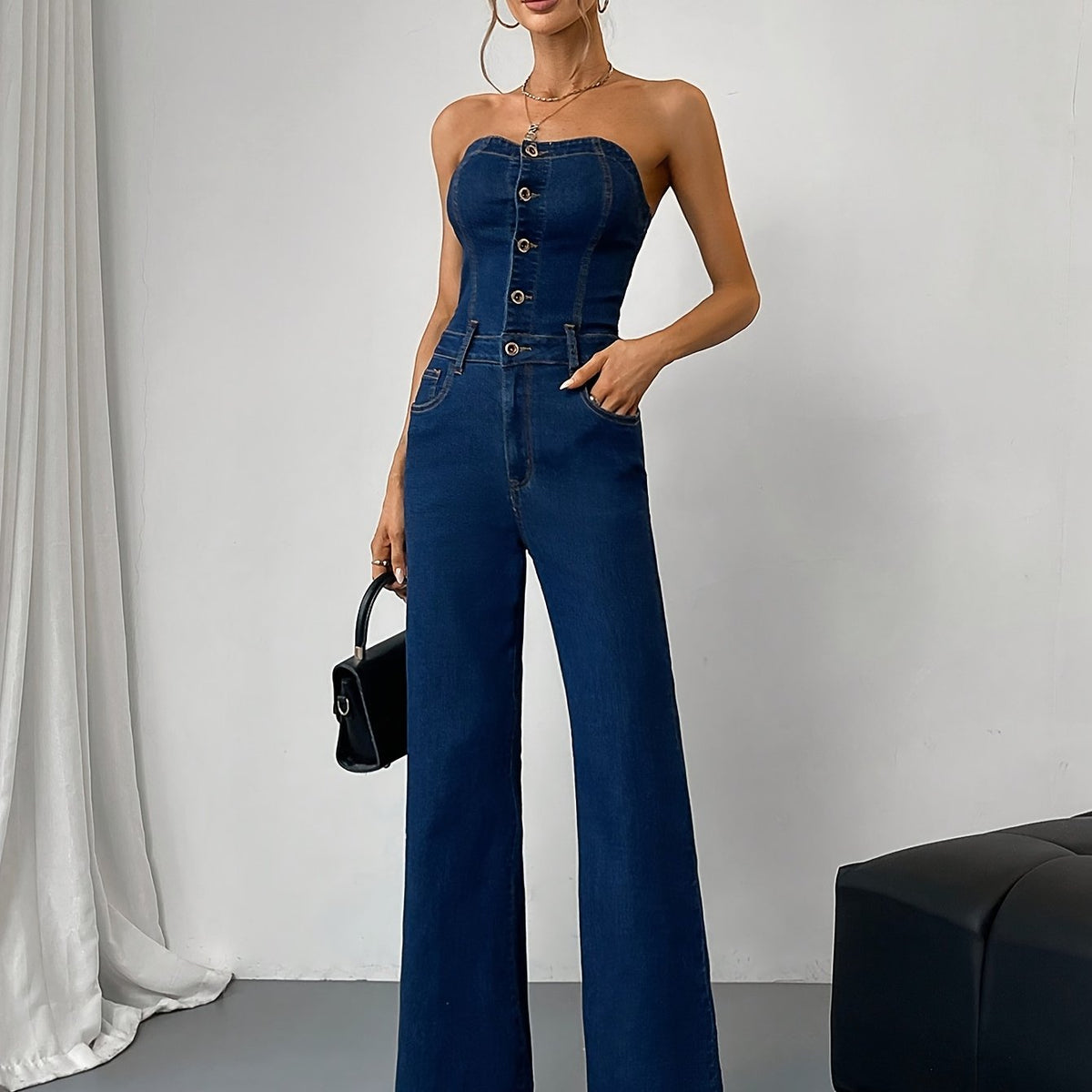 Combinaison en Denim à Bouton #Paris
