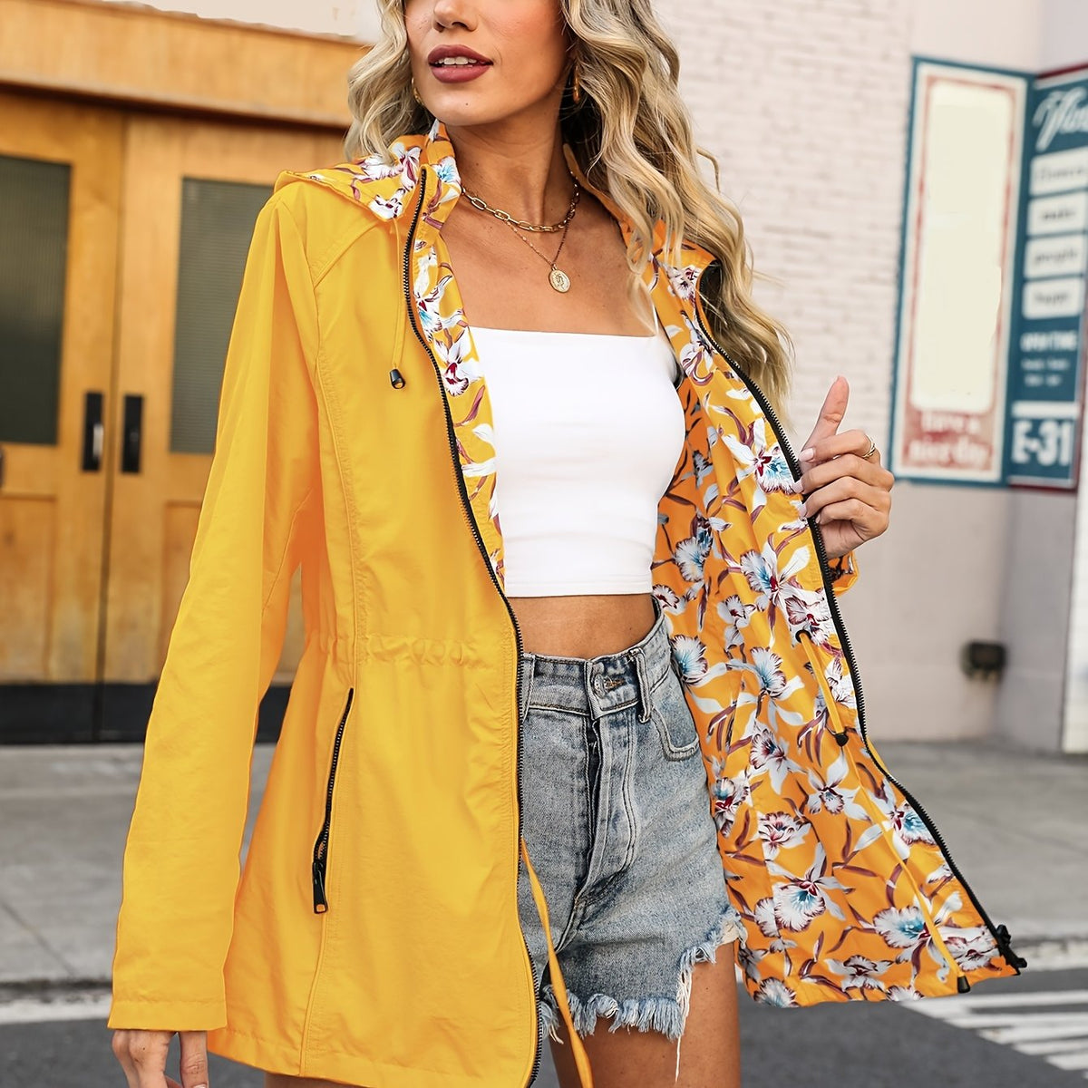 Veste légère réversible à imprimé floral pour femme #L911