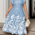 Robe grande taille à imprimé fleuri avec manches