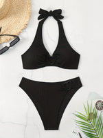 Maillot de bain 2 pièces texturé côtelé avec nœud