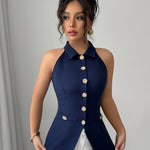 Gilet sans manches bleu marine style français #Paris