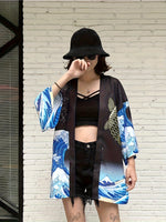 Kimono léger avec imprimé carpe koï &amp; vagues