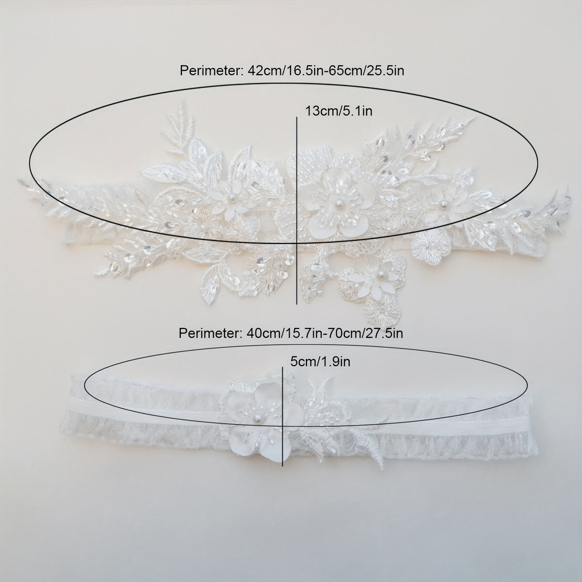 Ensemble de 2 jarretières en dentelle blanche avec broderie florale