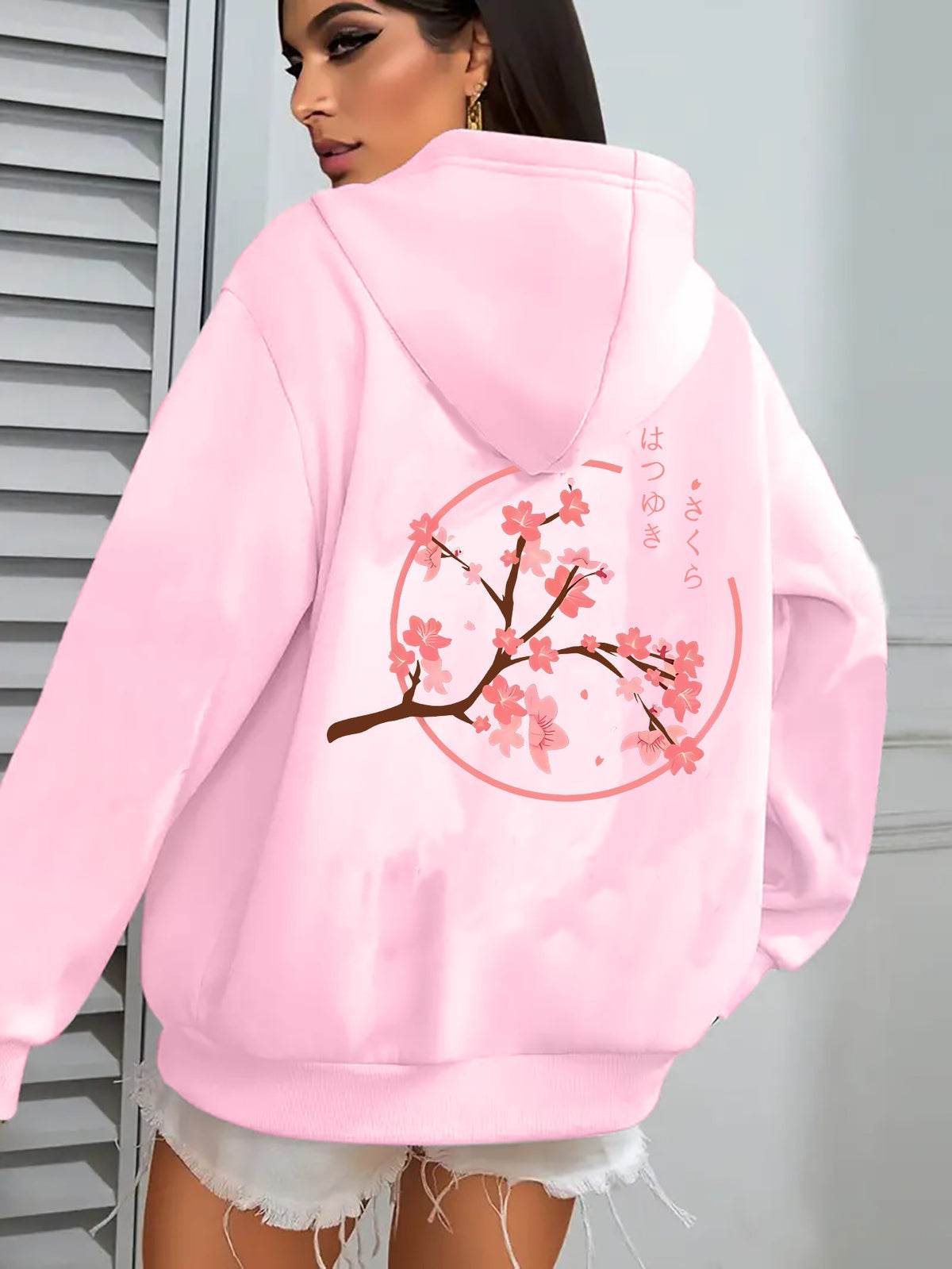 Sweat zippé à capuche avec imprimé fleurs de cerisier