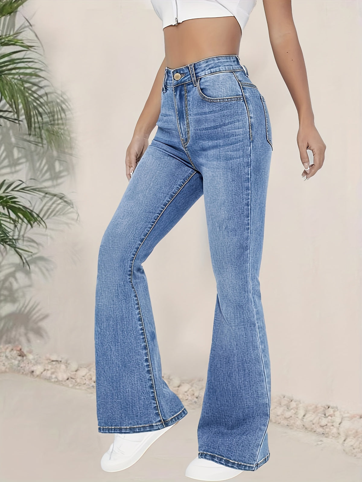 Jean flare taille haute stretch