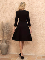 Robe noir élégante à col carré & boutons#collection Paris 2025
